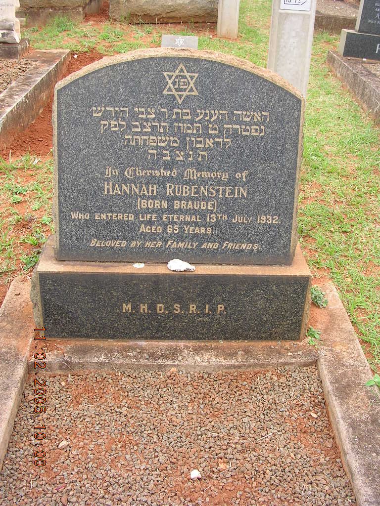 RUBENSTEIN Hannah nee BRAUDE -1932