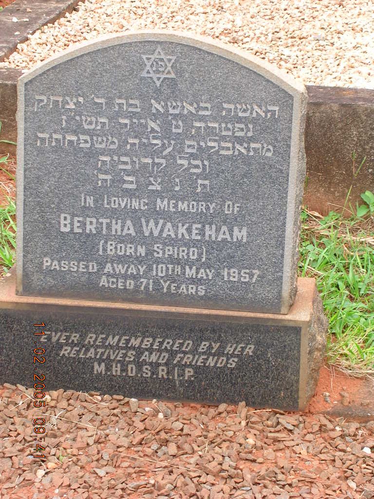 WAKEHAM Bertha nee SPIRO -1957