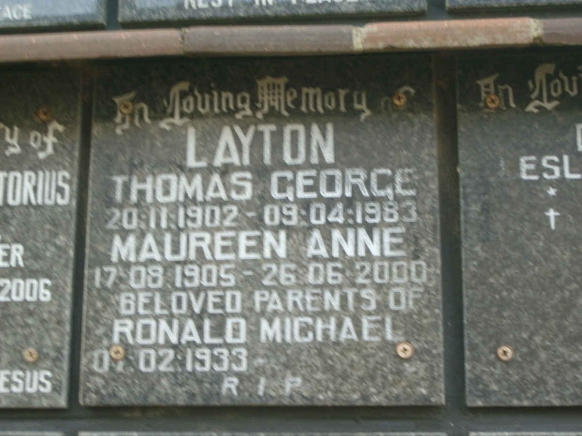 LAYTON Thomas George 1902-1983 &amp; Maureen Anne 1905-2000 :: LAYTON Ronald Michael 1933-