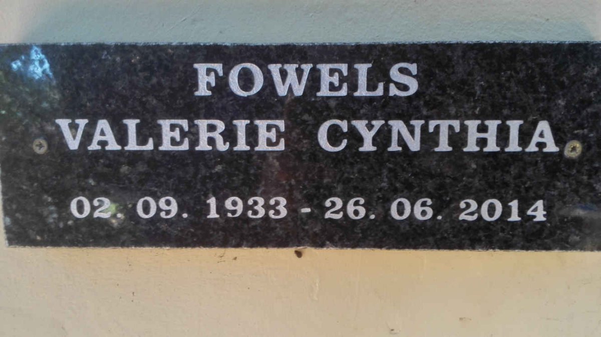 FOWELS Valerie Cynthia 1933-2014