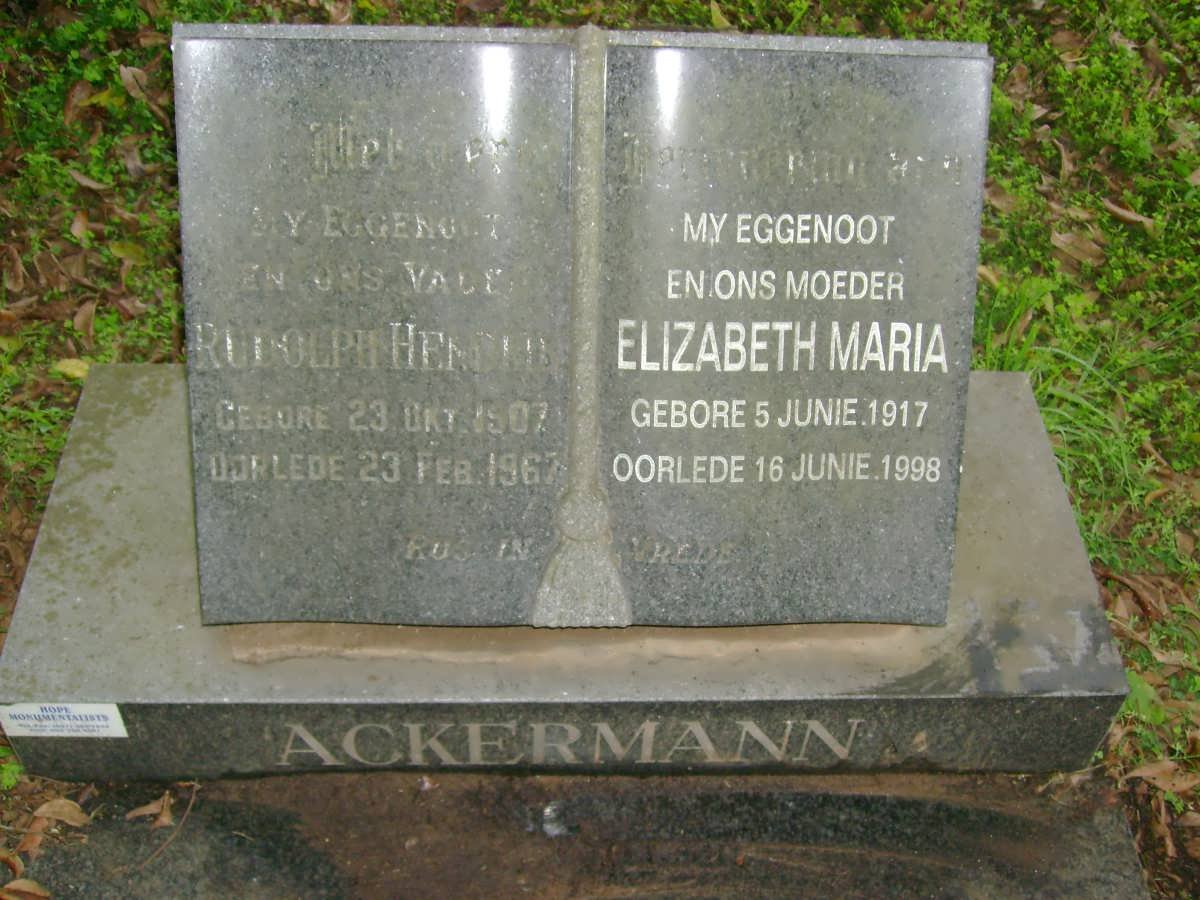 ACKERMANN Rudolph Hendrik 1907-1967 &amp; Elizabeth Maria 1917-1998