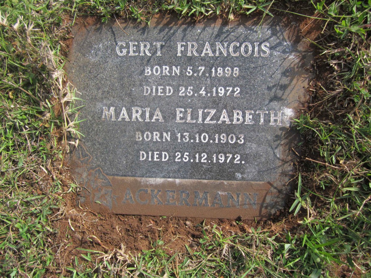 ACKERMANN Gert Francois 1898-1972 &amp; Maria Elizabeth 1903-1972
