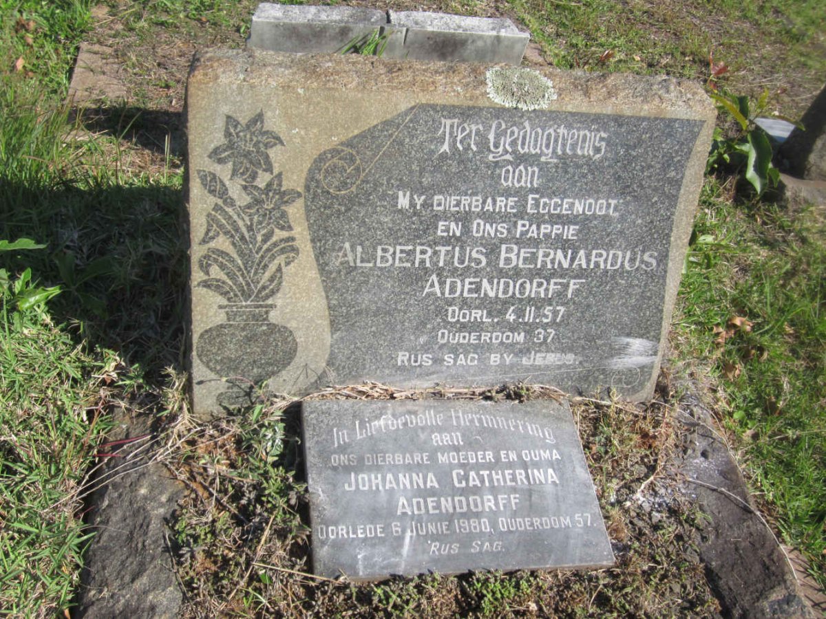 ADENDORFF Albertus Bernardus -1957 &amp; Johanna Catherina -1980