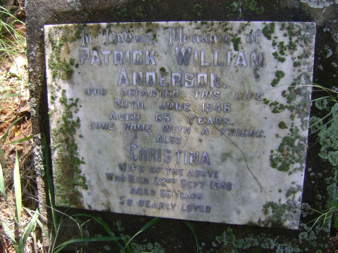 ANDERSON Patrick William -1946 &amp; Christina -1948
