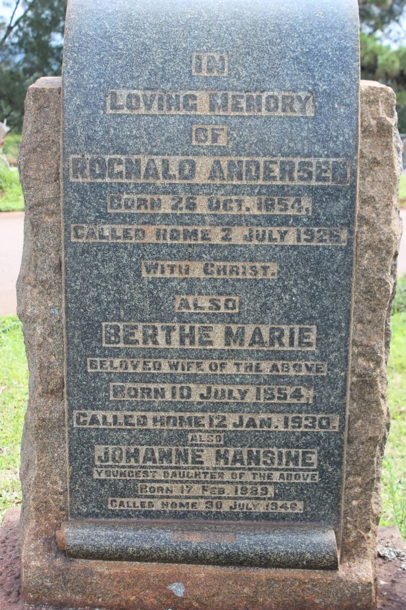 ANDERSEN Rognald 1854-1926 &amp; Berthe Marie 1854-1930 :: HANSINE Johanne 1889-1946