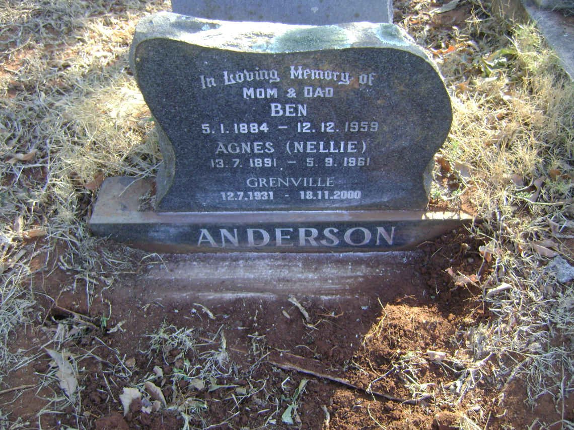 ANDERSON Ben 1884-1959 &amp; Agnes 1891-1961 :: ANDERSON Grenville 1931-2000