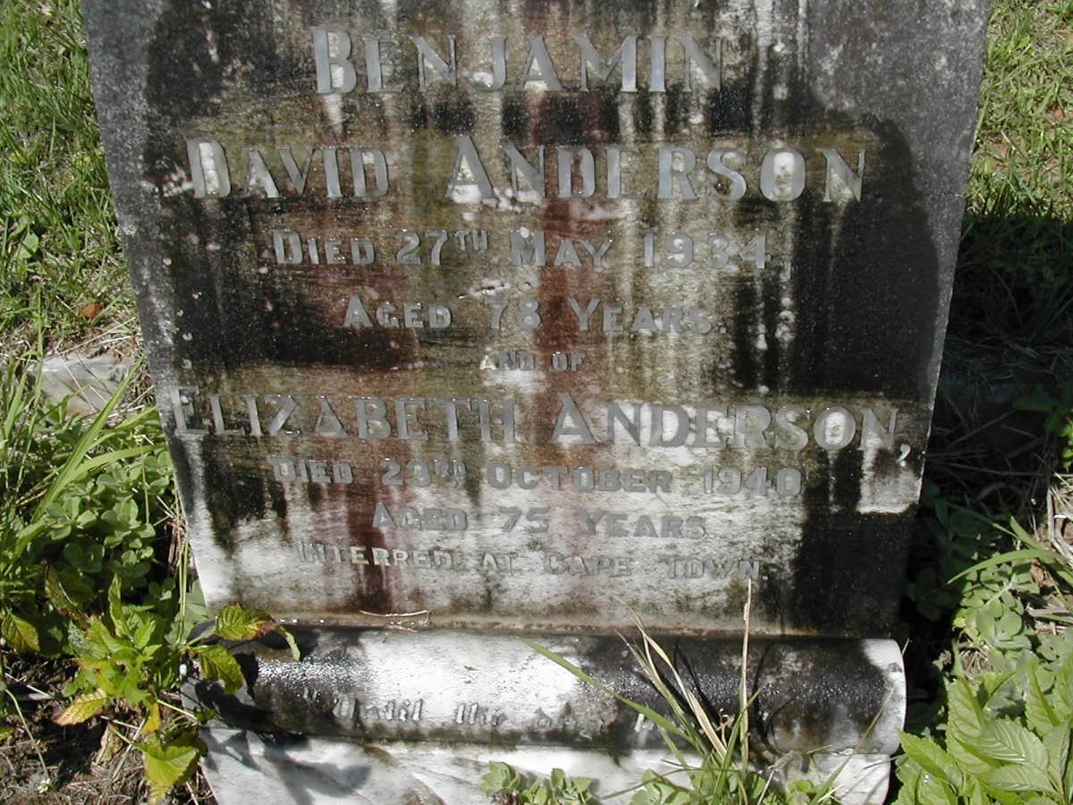 ANDERSON Benjamin David -1934 &amp; Elizabeth -1940