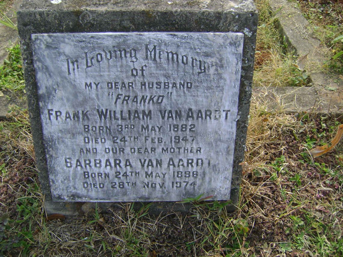 AARDT Frank William, van 1882-1947 &amp; Barbara 1898-1974