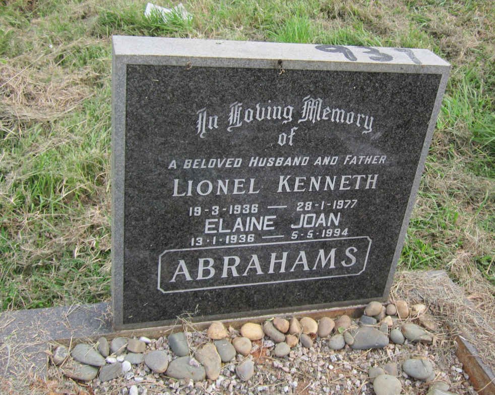 ABRAHAMS Lionel Kenneth 1936-1977 &amp; Elaine Joan 1936-1994