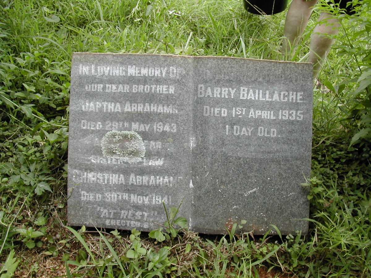 ABRAHAMS Japtha -1943 &amp; Christina -1941 :: BAILLACHE Barry -1935
