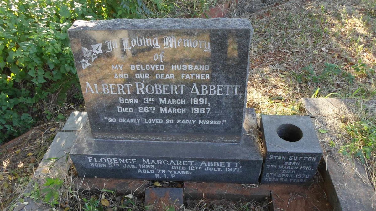 ABBETT Albert Robert 1891-1967 &amp; Florence Margaret 1893-1971 :: SUTTON Stan 1916-1970