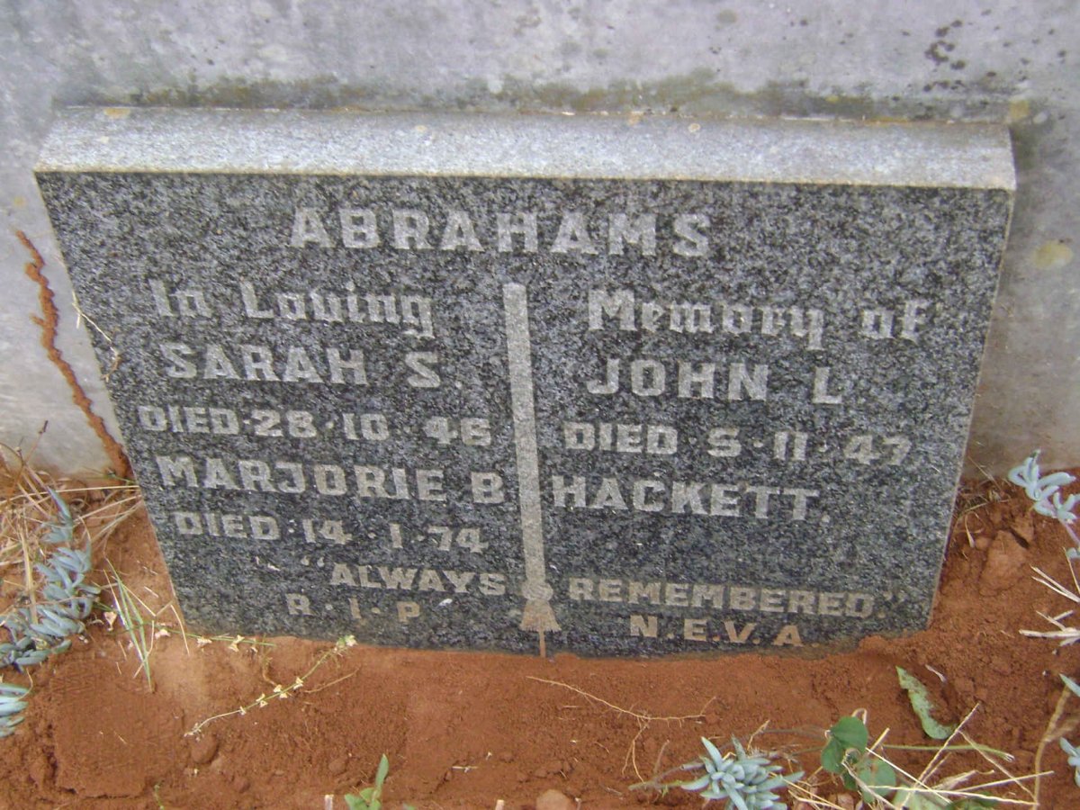 ABRAHAMS John L. -1947 &amp; Sarah S. -1946 :: HACKETT Marjorie B. -1974