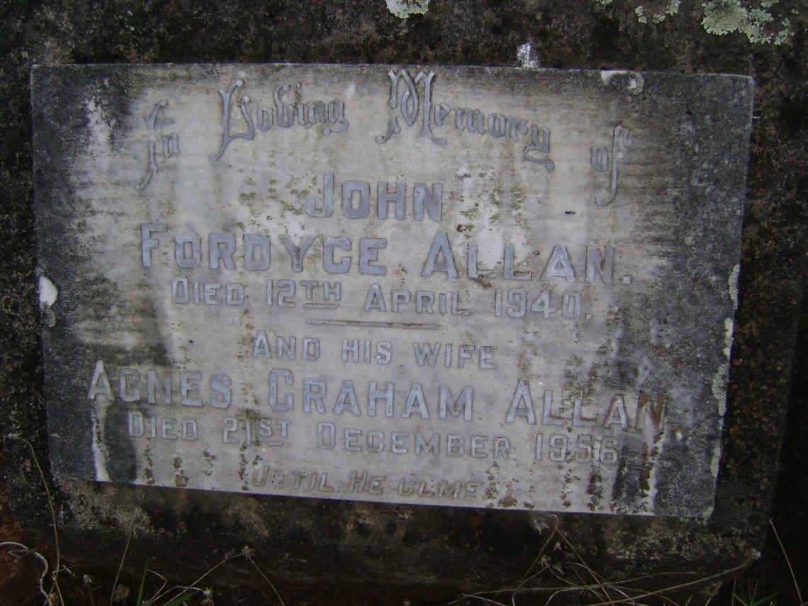ALLAN John Fordyce -1940 &amp; Agnes Graham -1956