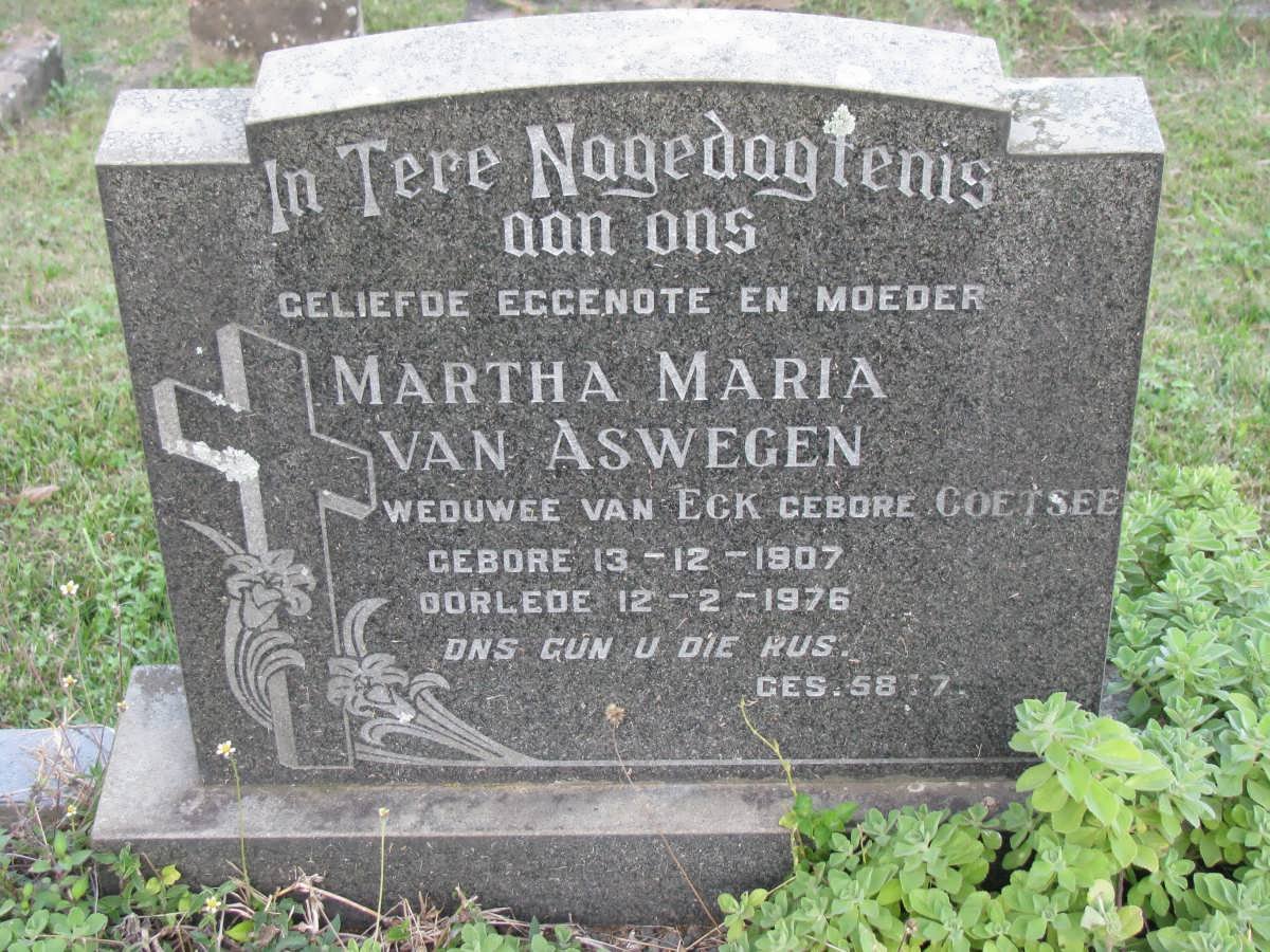 ASWEGEN Martha Maria, van voorheen VAN ECK nee COETSEE 1907-1976