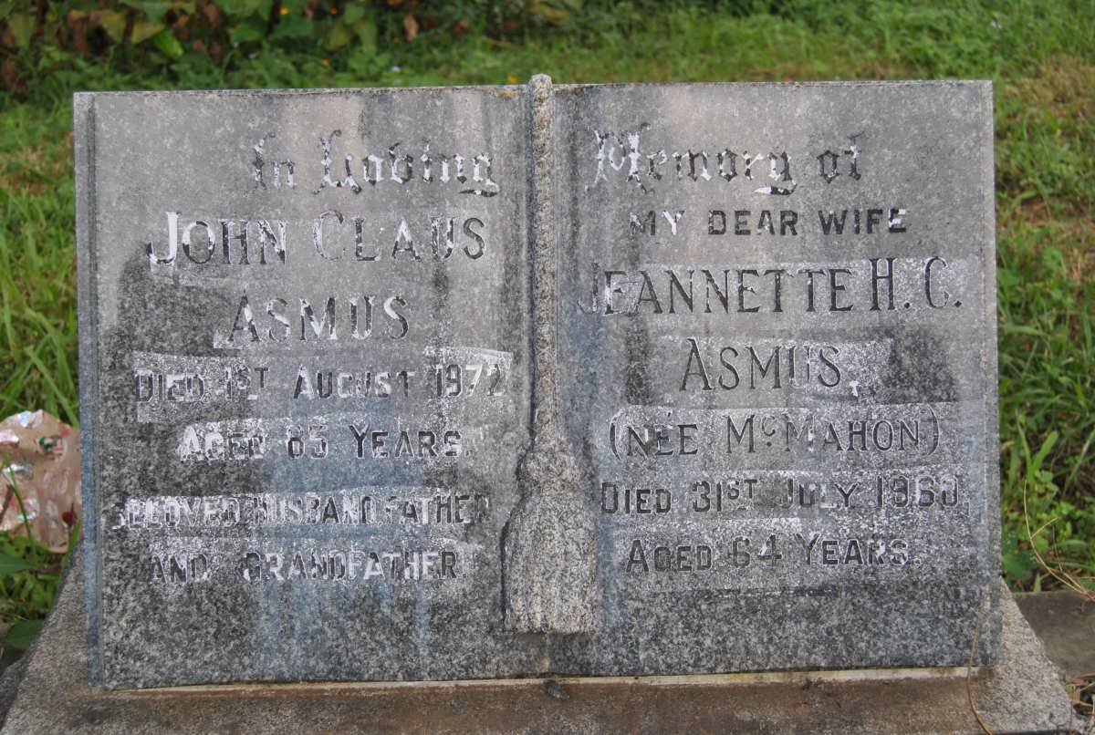 ASMUS John Claus -1972 &amp; Jeannette H.C. nee McMAHON -1980