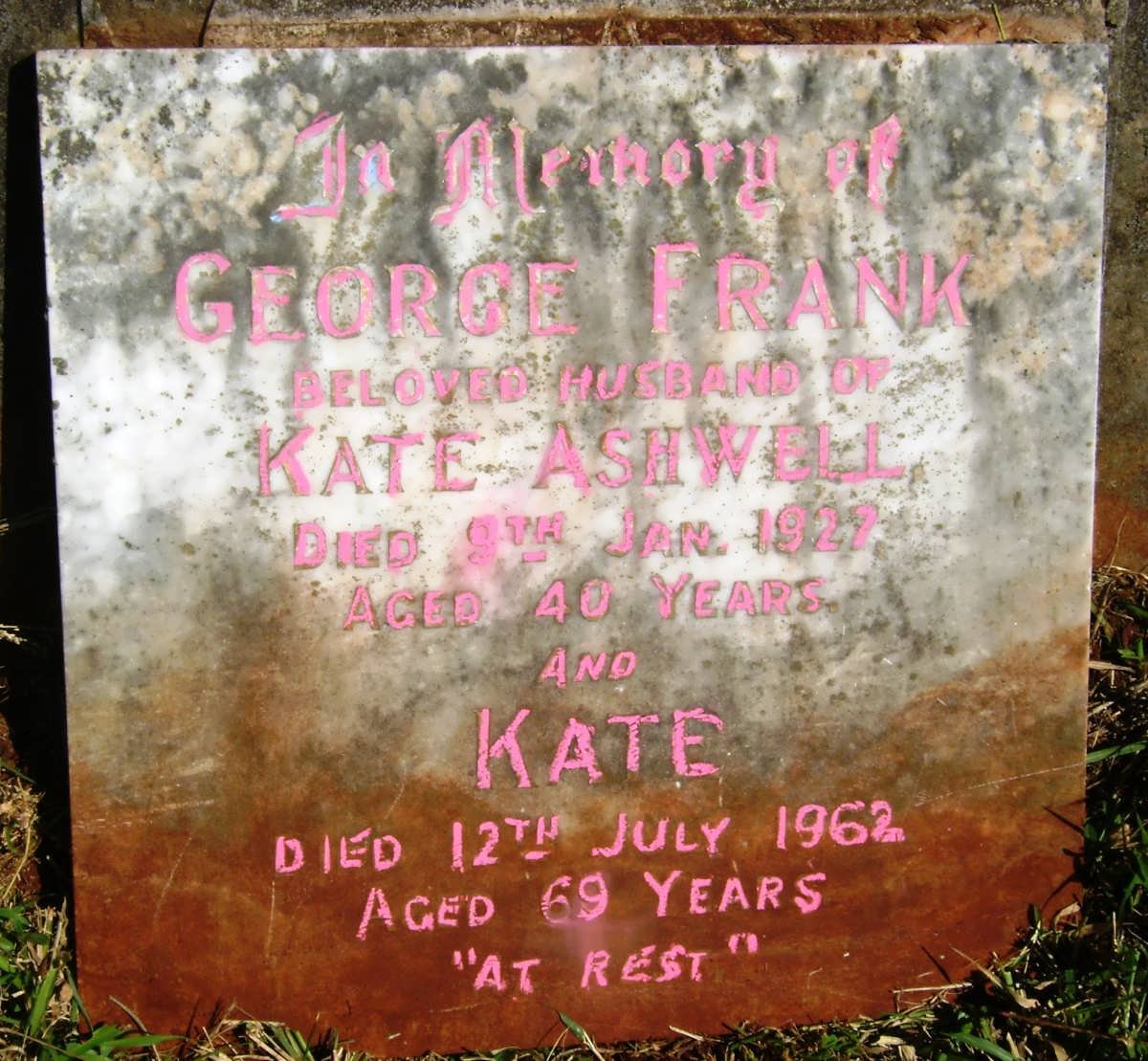 ASHWELL George Frank -1927 &amp; Kate -1962