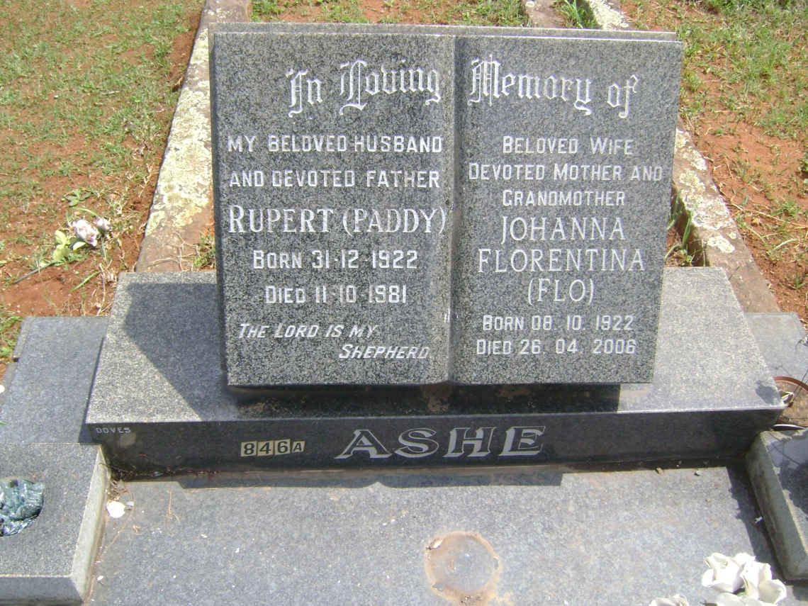 ASHE Rupert 1922-1981 &amp; Johanna Florentina 1922-2006