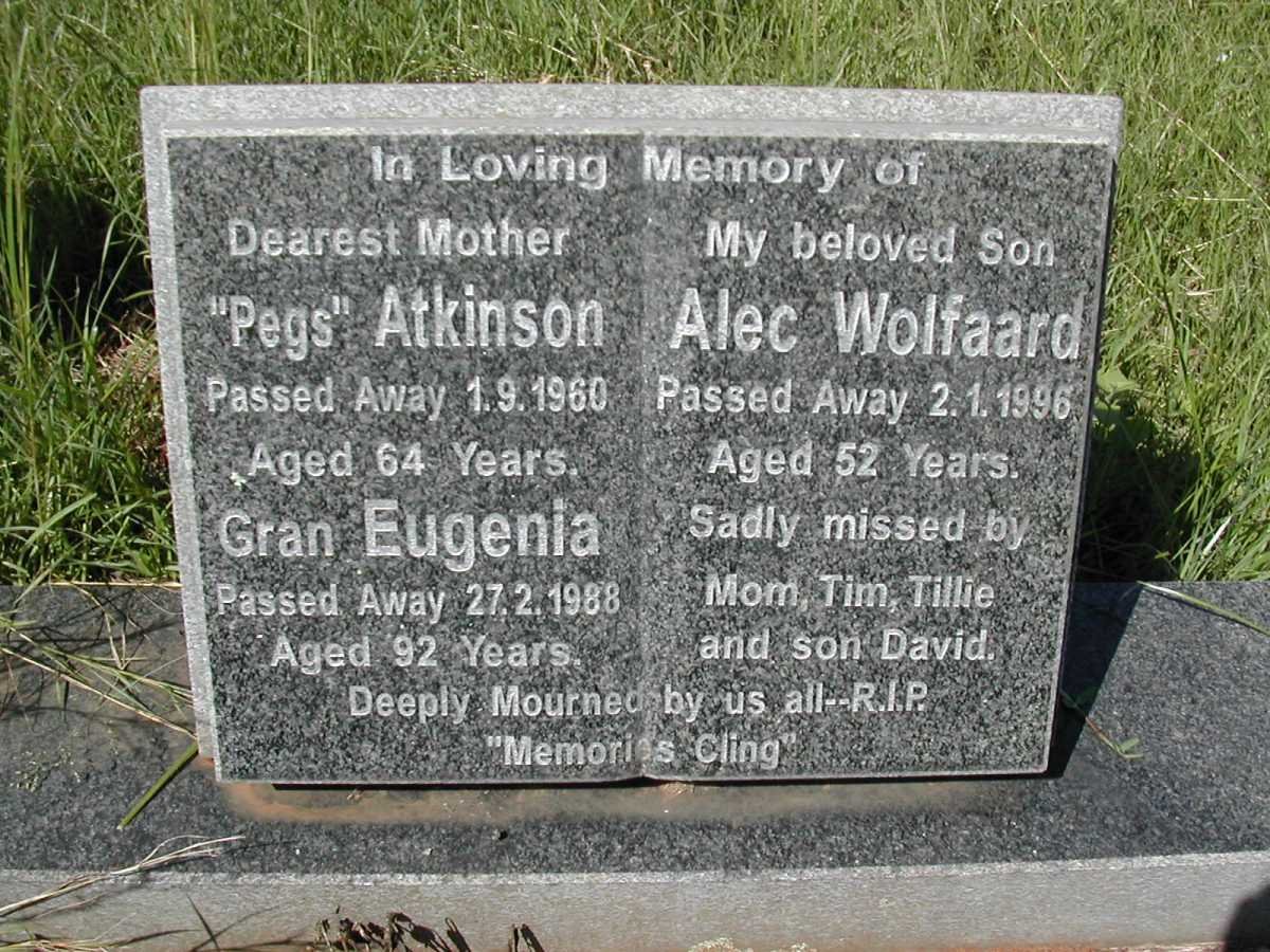ATKINSON Eugenia -1988 :: ATKINSON Pegs -1960 :: WOLFAARD Alec -1996