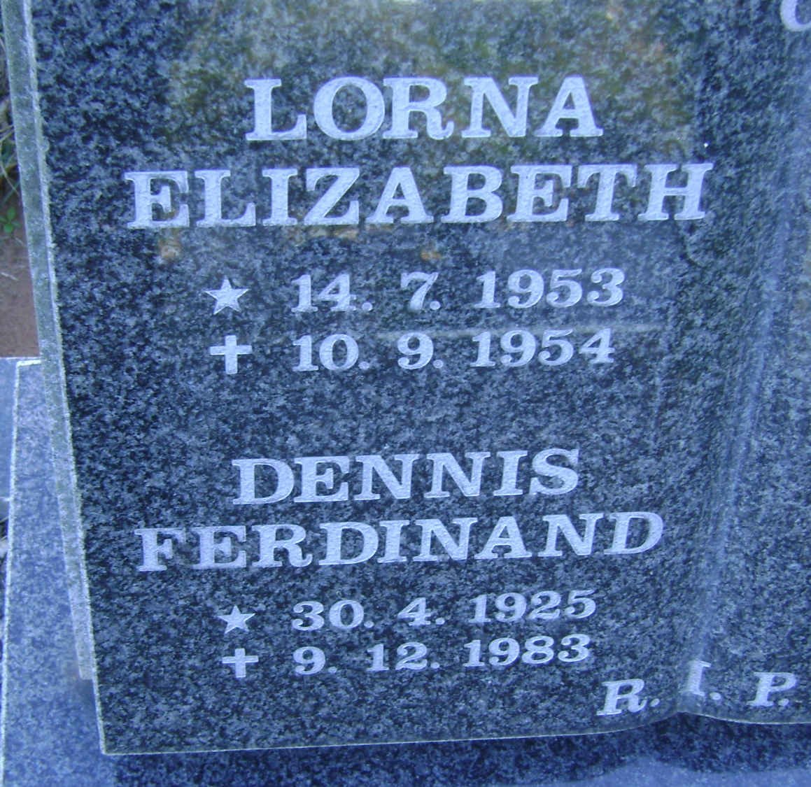 AUGUSTINE Dennis Ferdinand 1925-1983 :: AUGUSTINE Lorna Elizabeth 1953-1954