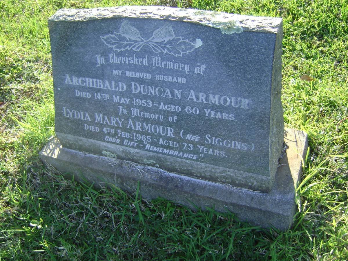ARMOUR Archibald Duncan -1953 &amp; Lydia Mary SIGGINS -1965