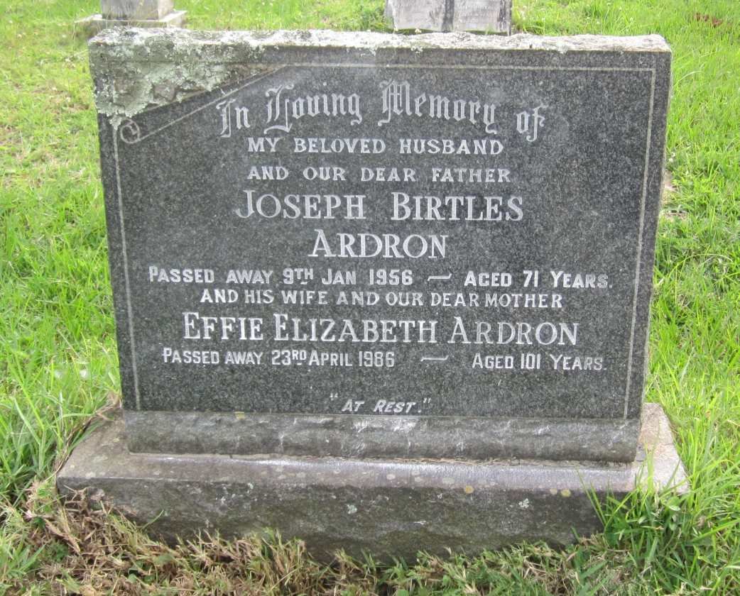 ARDRON Joseph Birtles -1956 &amp; Effie Elizabeth -1986