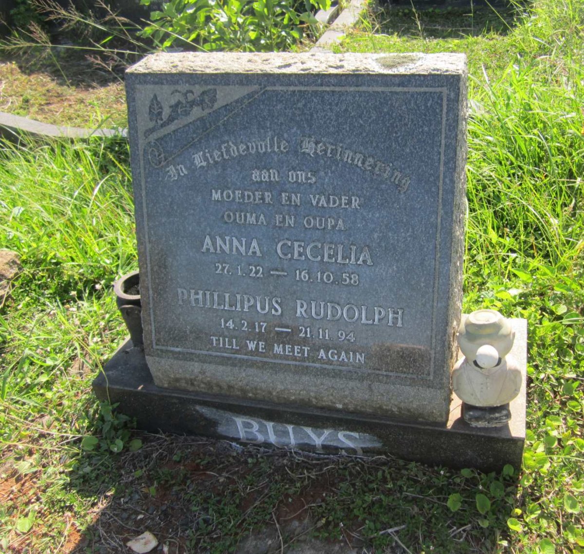 BUYS Phillipus Rudolph 1917-1994 &amp; Anna Cecelia 1922-1958