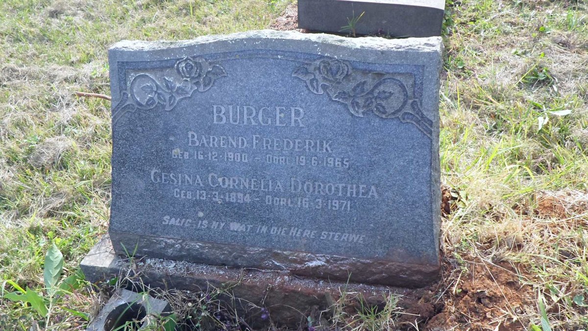 BURGER Barend Frederik 1900-1965 &amp; Gesina Cornelia Dorothea 1894-1971