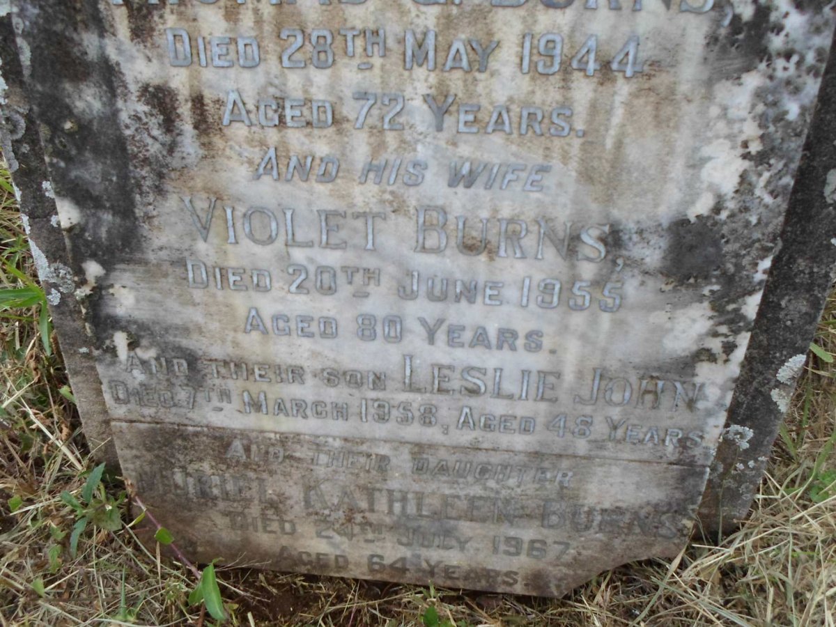 BURNS Violet -1955 :: BURNS Leslie John -1958 :: BURNS Muriel Kathleen -1967