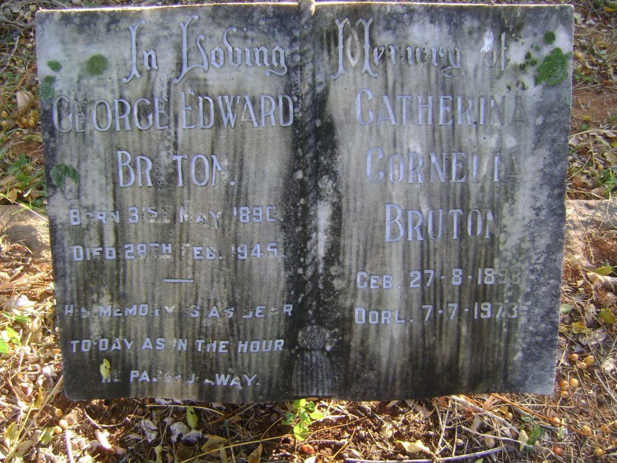 BRUTON George Edward 1890-1945 &amp; Catherina Cornelia 1893-1973