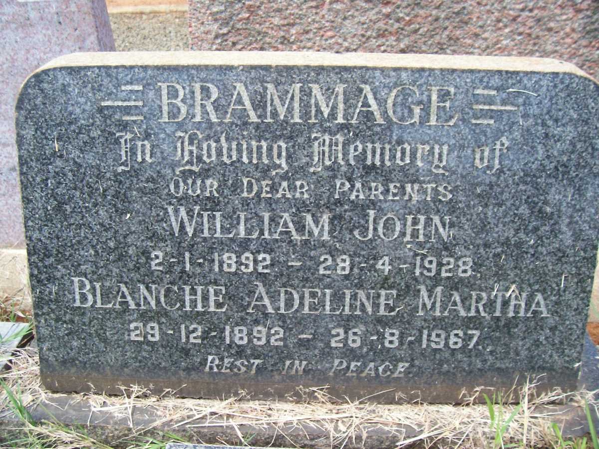 BRAMMAGE William John 1892-1928 &amp; Blanche Adeline Martha  1892-1967