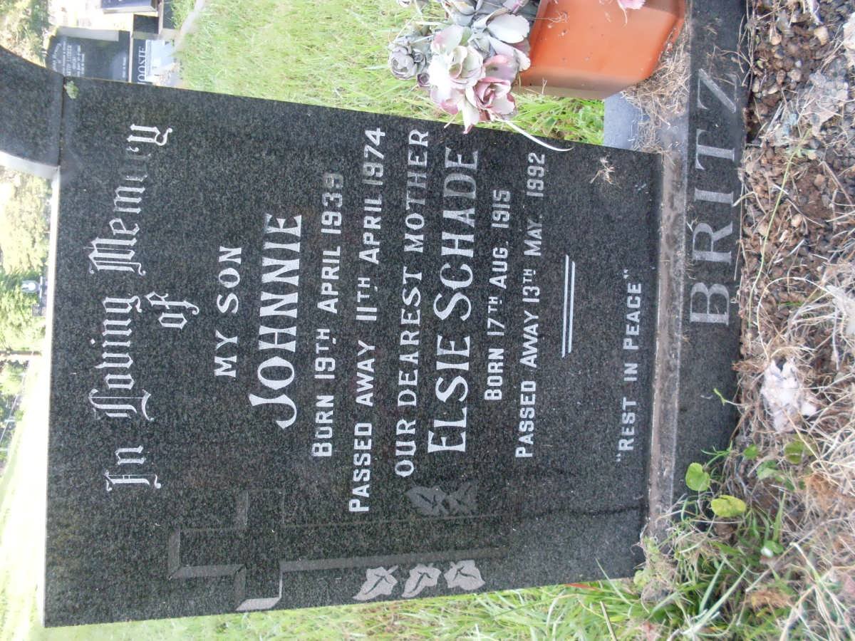 BRITZ Elsie Schade 1915-1992 :: BRITZ Johnnie 1939-1974