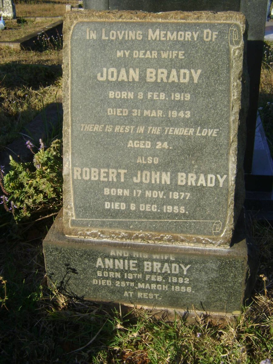 BRADY Robert John 1877-1955 &amp; Annie 1882-1956 :: BRADY Joan 1919-1943