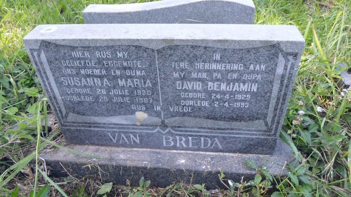 BREDA David Benjamin, van 1929-1993 &amp; Susanna Maria 1930-1987