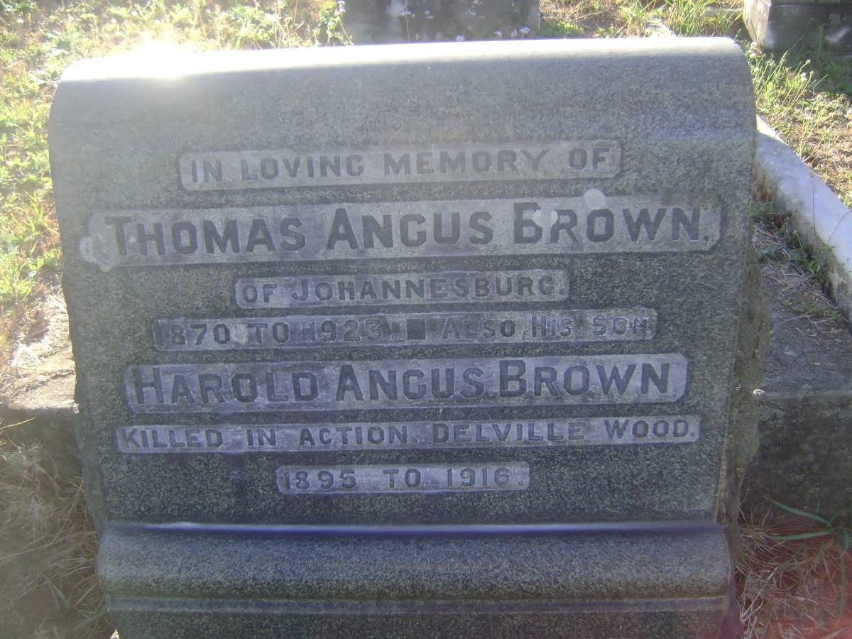 BROWN Thomas Angus 1870-1923 &amp; Edith Blanche 1872-1951 :: BROWN Harold Angus 1895-1916