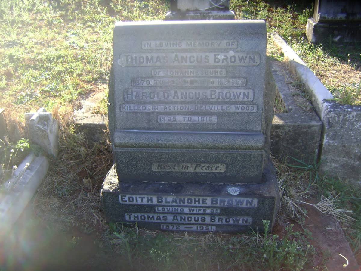 BROWN Thomas Angus 1870-1923 &amp; Edith Blanche 1872-1951 :: BROWN Harold Angus 1895-1916