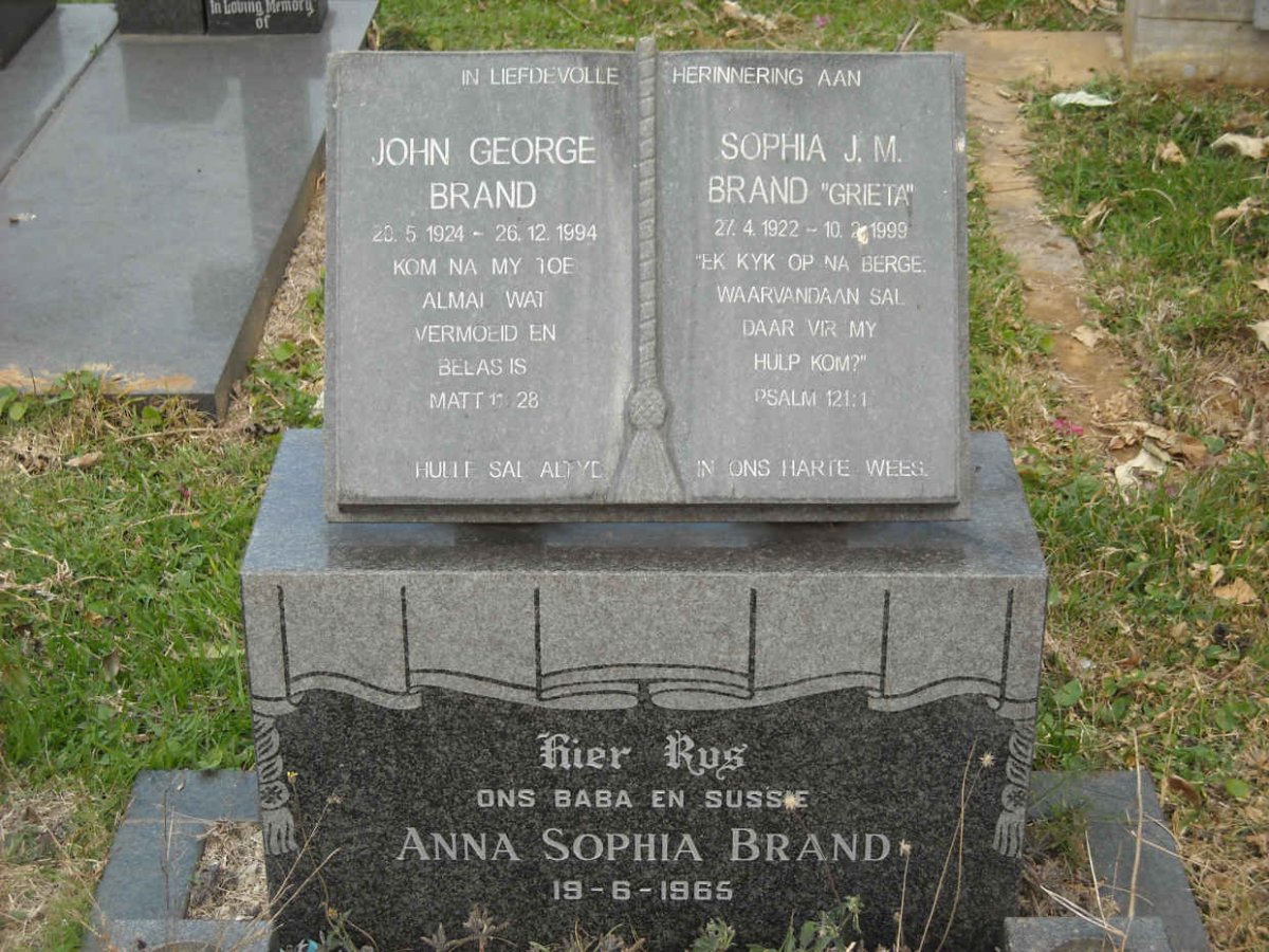 BRAND John George 1924-1994 &amp; Sophia J.M. 1922-1999 :: BRAND Anna Sophia -1965