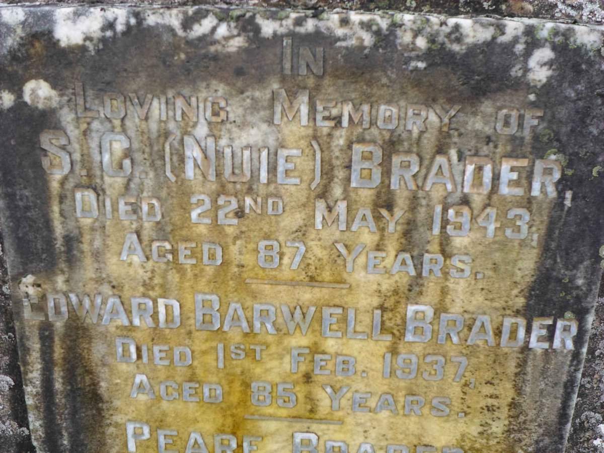 BRADER S.C. -1943 :: BRADER Edward Barwell -1937 :: BRADER Peare -1926 :: BRADER May -1906