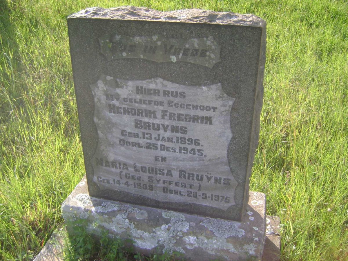 BRUYNS Hendrik Fredrik 1896-1945 &amp; Maria Louisa SYFFERT 1909-1975