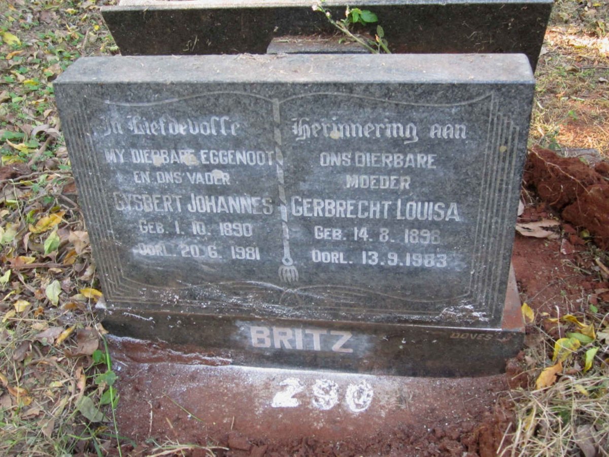 BRITZ Gysbert Johannes 1890-1981 &amp; Gerbrecht Louisa 1898-1983