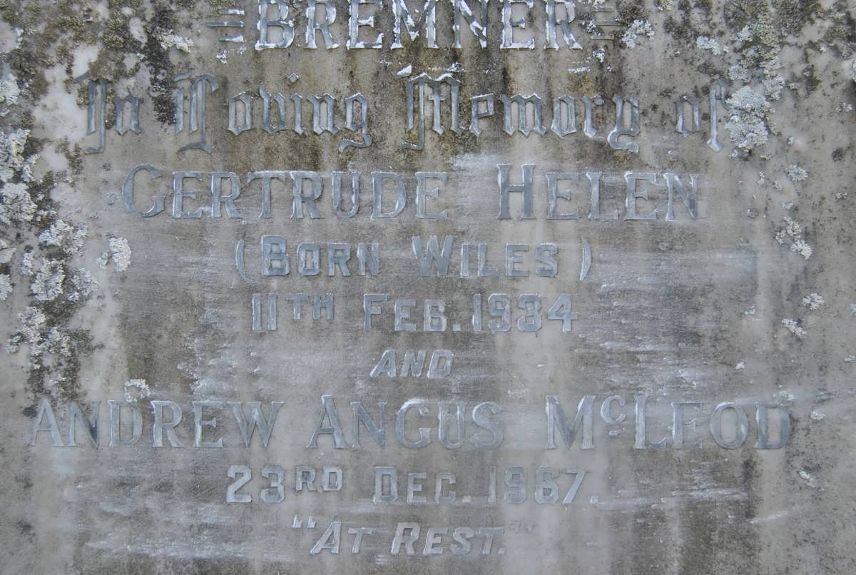 BREMNER Andrew Angus McLeod -1967 &amp; Gertrude Helen nee WILES -1934