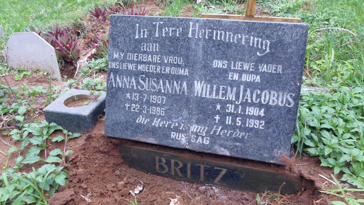 BRITZ Willem Jacobus 1904-1992 &amp; Anna Susanna 1907-1986