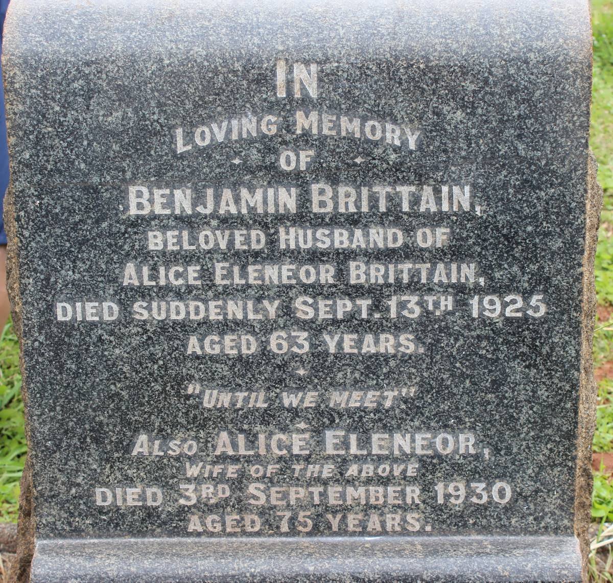 BRITTAIN Benjamin -1925 &amp; Alice Eleneor -1930