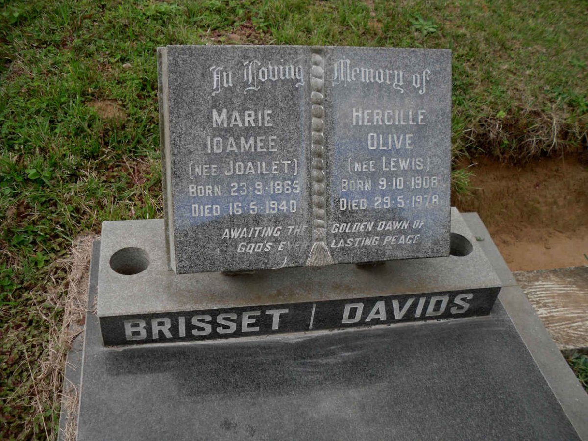 BRISSET Marie Idamee nee JOAILET 1865-1940 :: DAVIDS Hercille Olive nee LEWIS 1908-1978