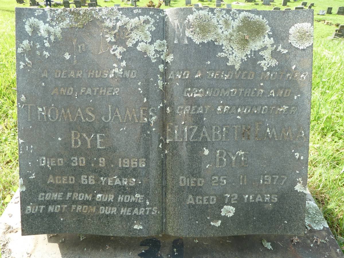 BYE Thomas James -1966 &amp; Elizabeth Emma -1977