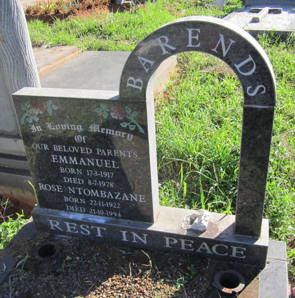 BARENDS Emmanuel 1917-1978 &amp; Rose Ntombazane 1922-1994