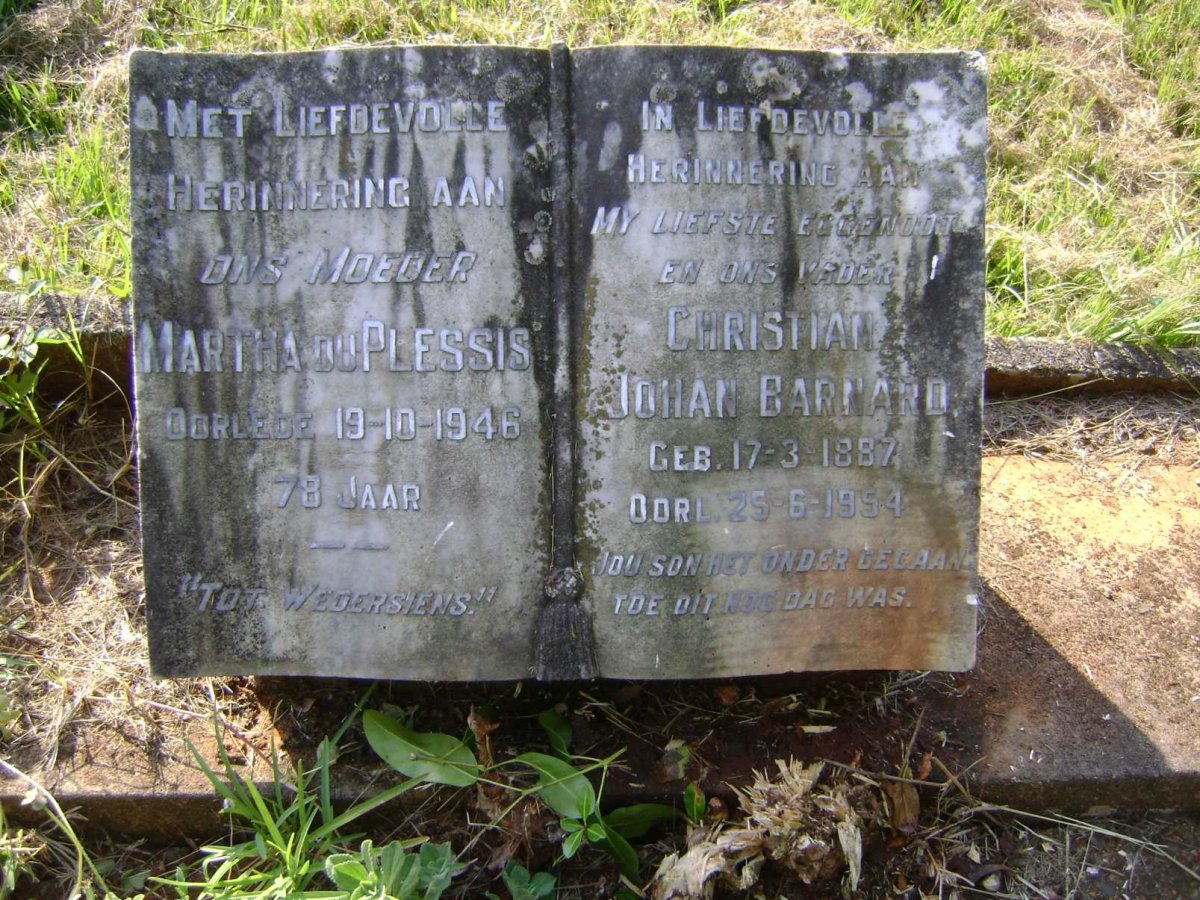 BARNARD Christian Johan 1887-1954 &amp; Martha DU PLESSIS -1946