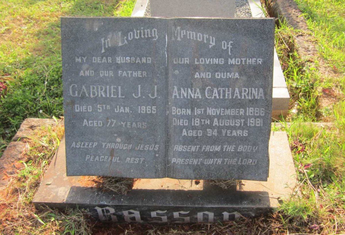 BASSON Gabriel J.J. -1965 &amp; Anna Catharina 1886-1981