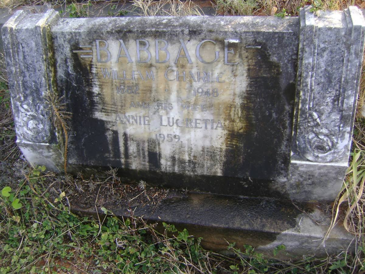 BABBAGE William Charles 1882-1948 &amp; Annie Lucretia -1959