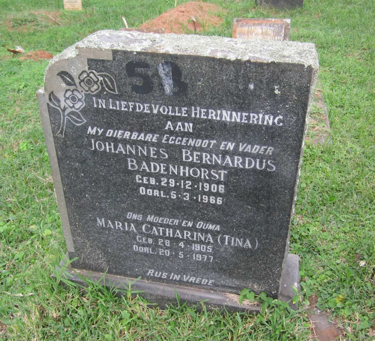 BADENHORST Johannes Bernardus 1906-1966 &amp; Maria Catharina 1905-1977