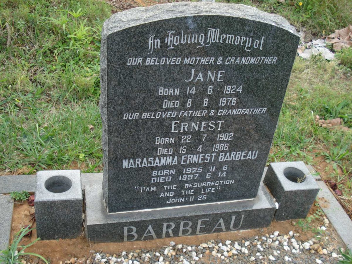 BARBEAU Ernest 1902-1986 &amp; Jane 1924-1976 :: BARBEAU Narasamma Ernest 1925-1997